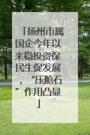 扬州市属国企今年以来稳投资保民生促发展，“压舱石”作用凸显